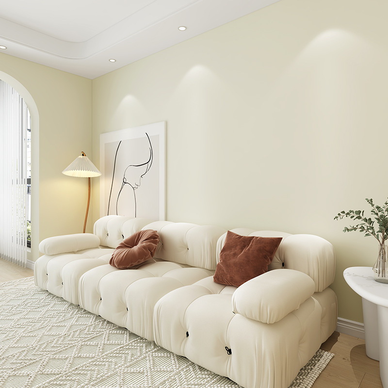 墙纸自粘防水防潮家用装修奶油色卧室客厅背景墙壁纸加厚现代简约