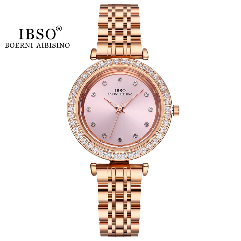 Ibso New Quartz Movement Steel Watch Dial Diamond-Embedded Elegant Small Women's Watch Cross-Border E-Commerce Hot-Selling Product