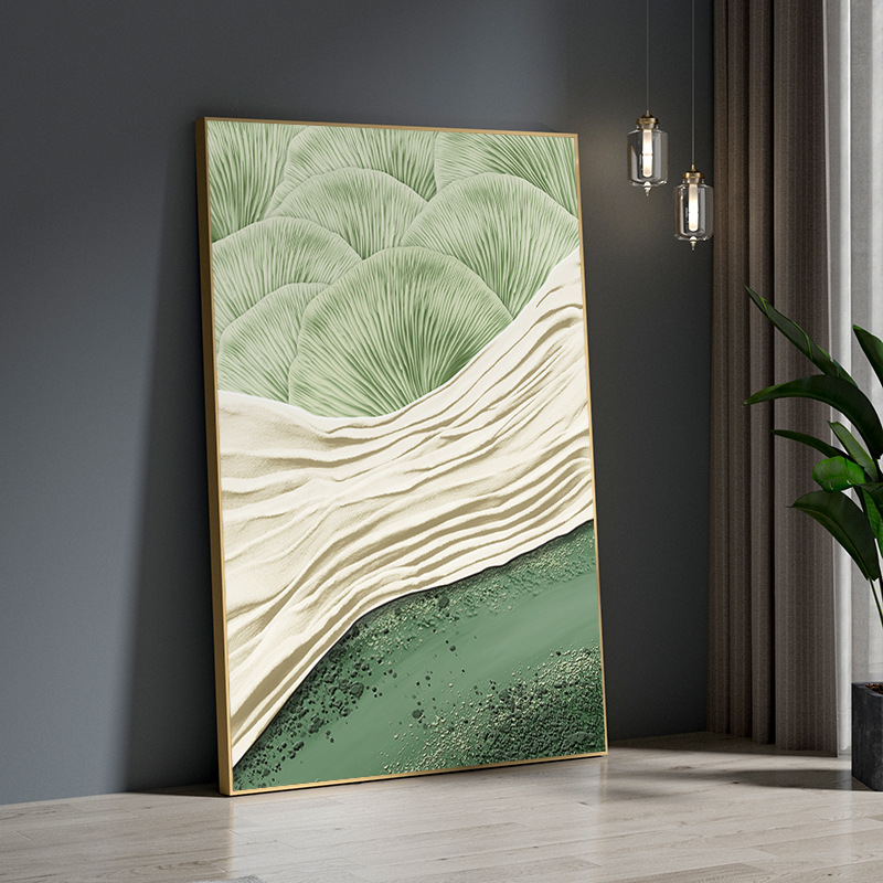 侘寂风装饰画高级感客厅沙发背景墙挂画肌理画绿色落地画玄关壁画