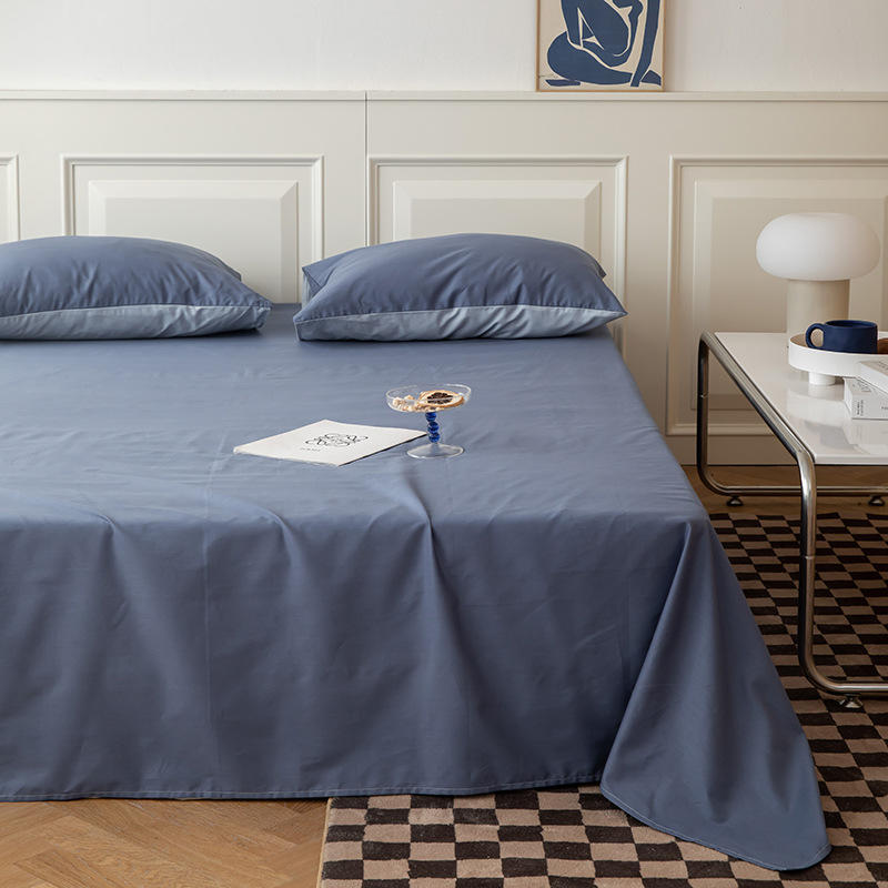 60支全棉纯棉纯色床单件100男生学生宿舍单双人被单蓝色深色耐脏