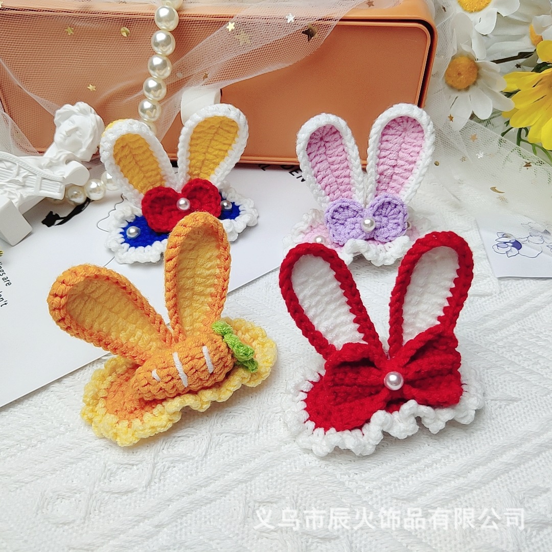 New Handmade Cute Doll Knitted Cute Sweet Instafamous Girls' Hairpin Bang Clip Headdress Rabbit Ears Hair Accessories