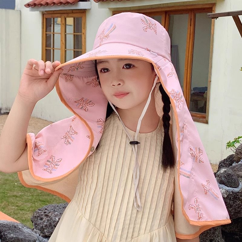 儿童防晒帽薄款夏季女孩大帽檐防紫外线太阳帽大披肩护颈女童帽子