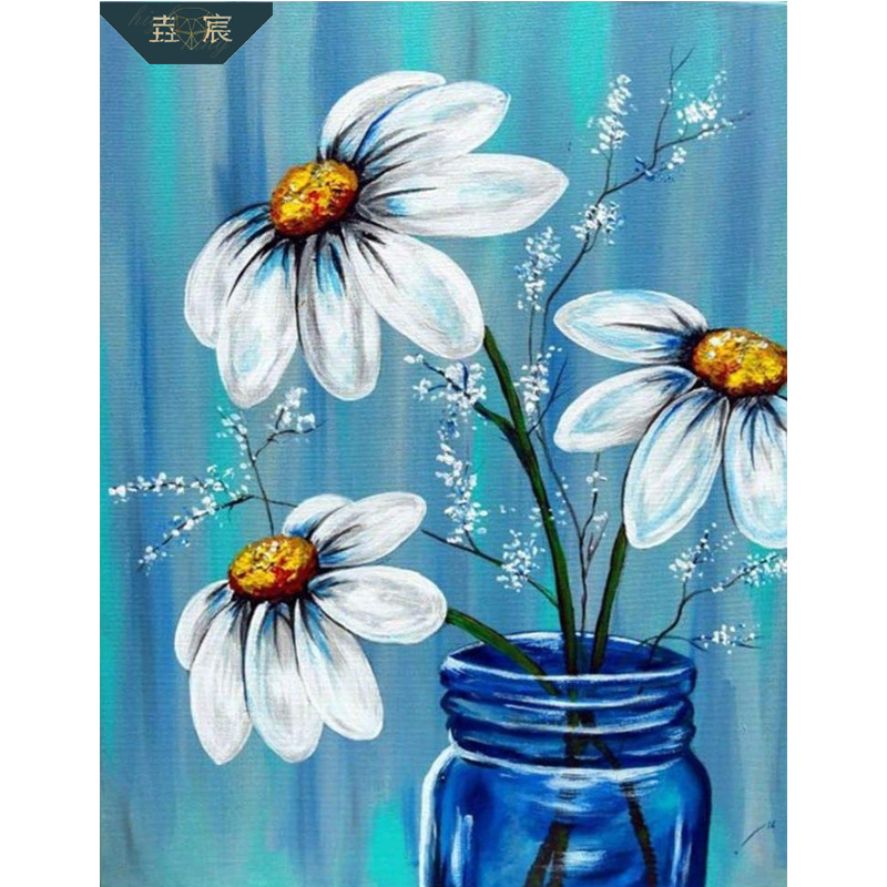 白色雏菊 家居装饰画 diy砖石画 厂家现货批发5d钻石画定制钻石绣