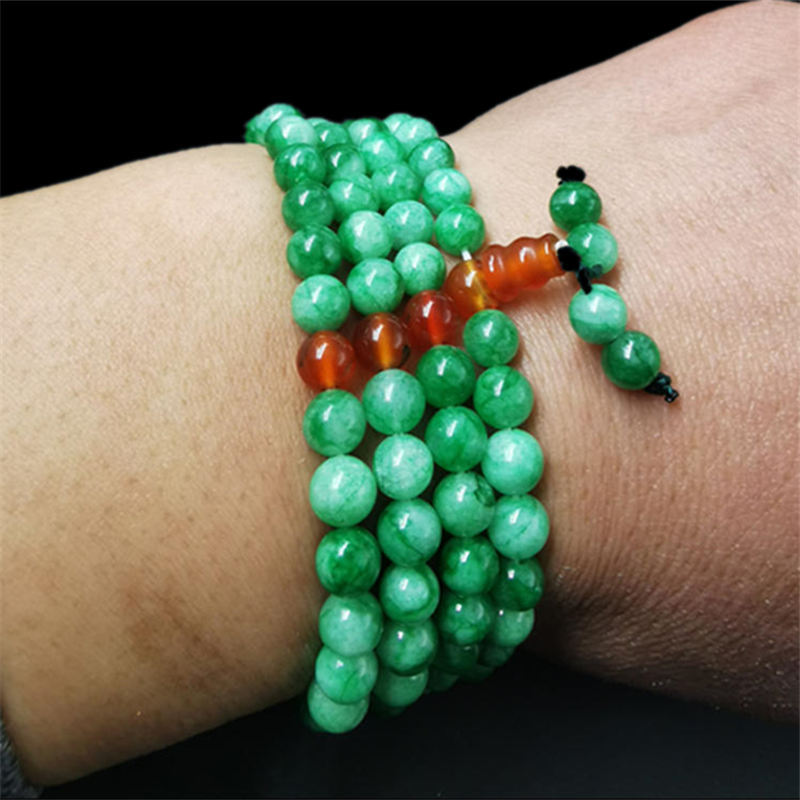 玉石干青翡翠108颗手串 阳绿色6毫米8毫米圆珠手链男女多圈玉手串