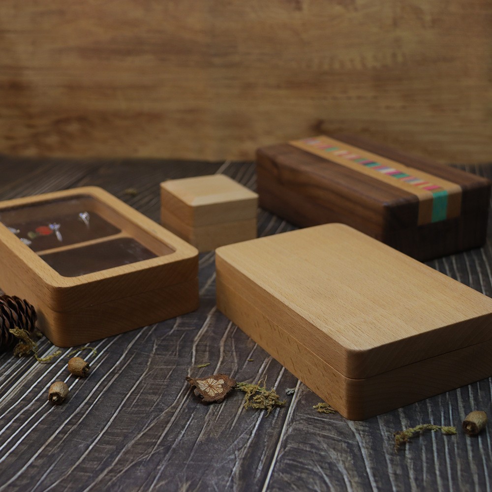 榉木开窗亚克力首饰盒首饰手链项链吊坠收纳实心盖珠宝套装礼盒