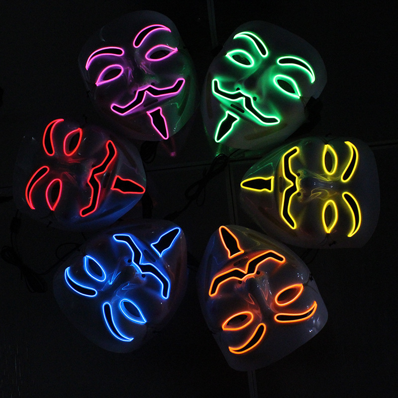 厂家直销 创意款冷光发光LED面具 儿童街舞会派对V字仇杀面具批发