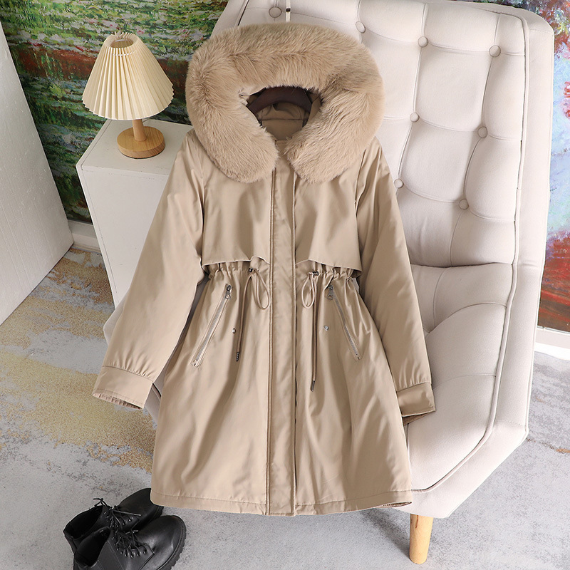 派克服2024年新款女韩版中长款棉衣棉服冬季加绒棉袄大毛领外套