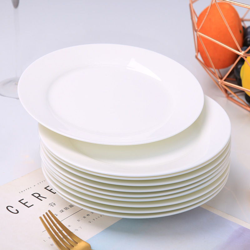jingdezhen pure white plate 8-inch western plate plate dish plate round plate light plate shallow plate bone china hotel