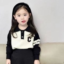 韩系女童polo衫套装秋装2024新款洋气小女孩网红款运动两件套休闲