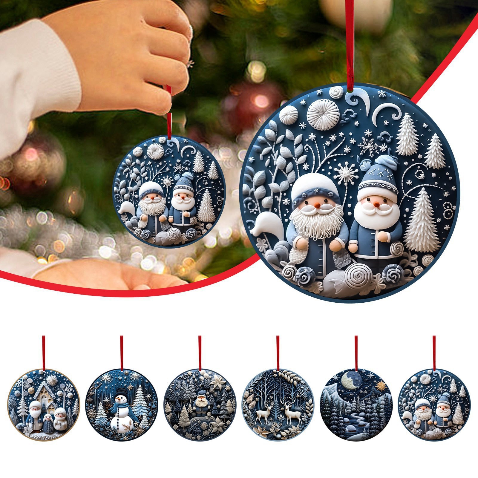 新品跨境热销美式圣诞节雪人麋鹿圣诞树挂件装饰品圆形挂饰亚克力