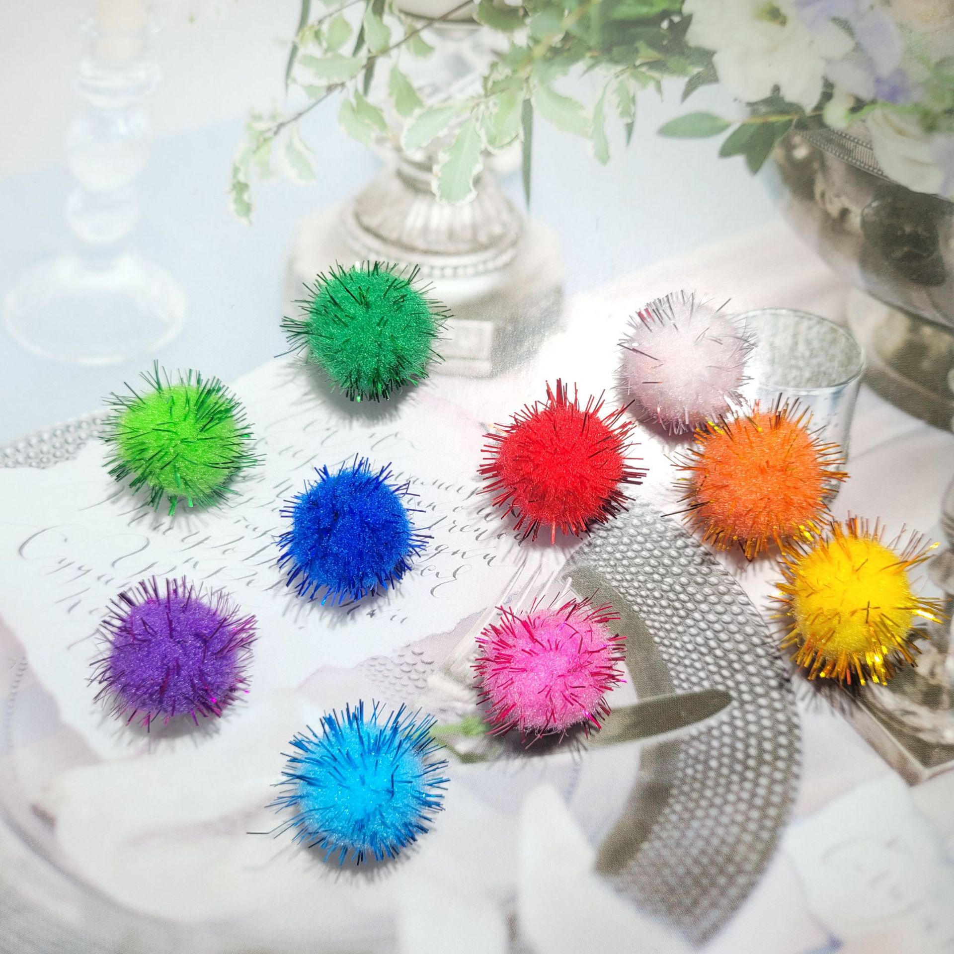 Spot Christmas Decoration Accessories Mixed Color Gold Leaf Small Hair Ball Color Polypropylene Flash Gold Silk Pompons DIY Toys
