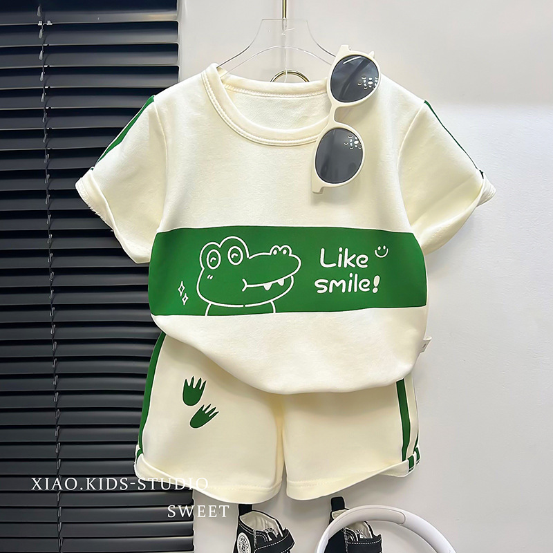 2024 New Children's Short-Sleeved Suit Striped Girls' Boys' T-shirt Summer Baby Clothes Korean Style Children's Clothing