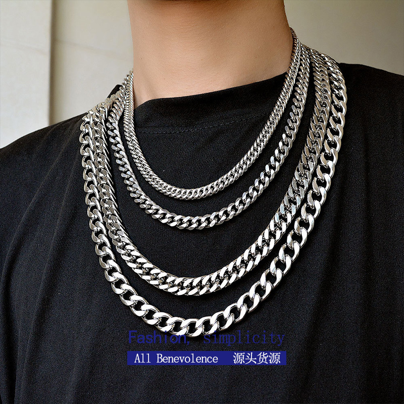 New Titanium Steel Cuba Hip Hop Necklace Punk Men's and Women's Necklaces Trend Thick Straps Sweater Chain Stainless Steel Necklace