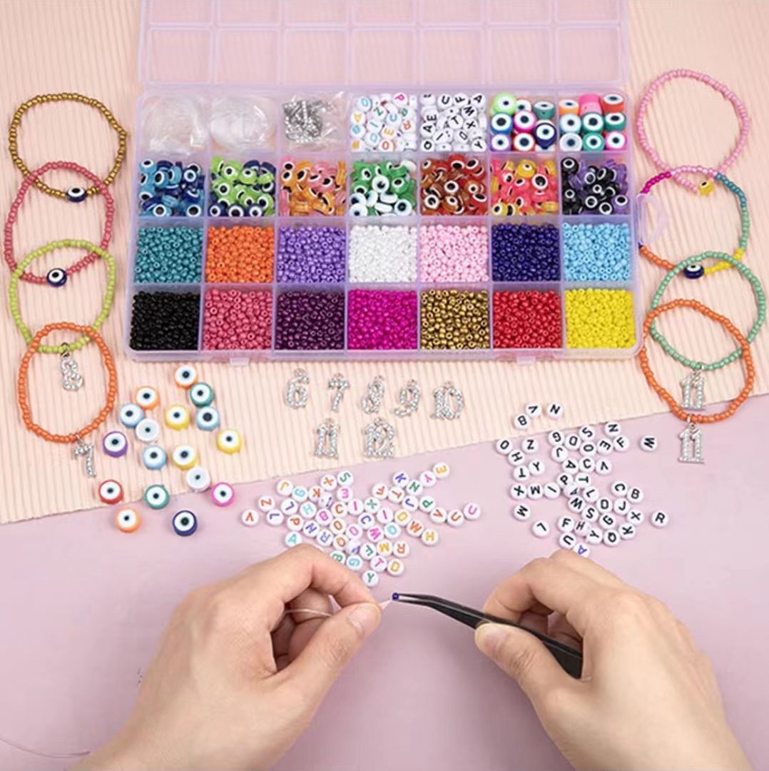 Amazon Hot Sale DIY Glass Beads Seed Beads Alphabet Beads Combination Suit 2mm Rice Beads DIY Bracelet Necklace