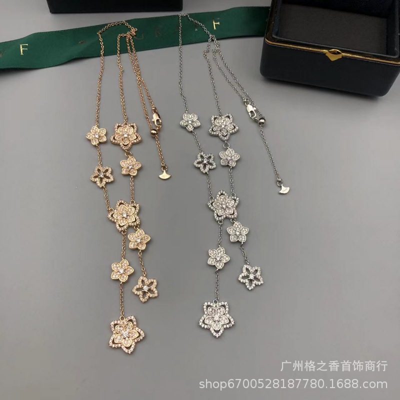 新款高版格拉芙繁花双重奏项链女流苏轻奢小众简约气质蝴蝶锁骨链