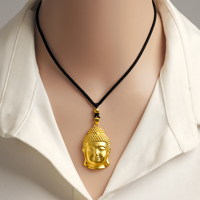 New Chinese Style National Trendy Style Copper Alloy Maitreya Buddha Pendant Black Braided Rope Necklace Pendant Buddha Head Pendant Ladies