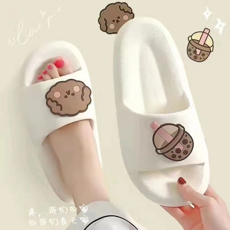 Women's Slippers Summer Internet Celebrity Ins Fashion Outerwear Home Couple Cute Milk Tea Dog Bath Non-Slip Thick Bottom Sandals