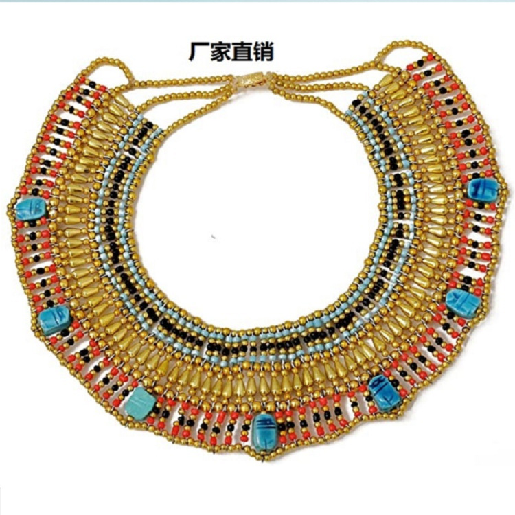 亚马逊埃及艳后埃及项圈项链设计服装配饰金色手工串珠项链