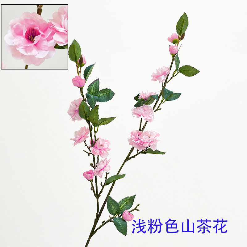 Artificial 2 Fork Camellia Flower High Branch Fake Flower Multi-Head Camellia Artificial Flower Decoration Home Dress up Wedding Fake Flower Soft Decoration