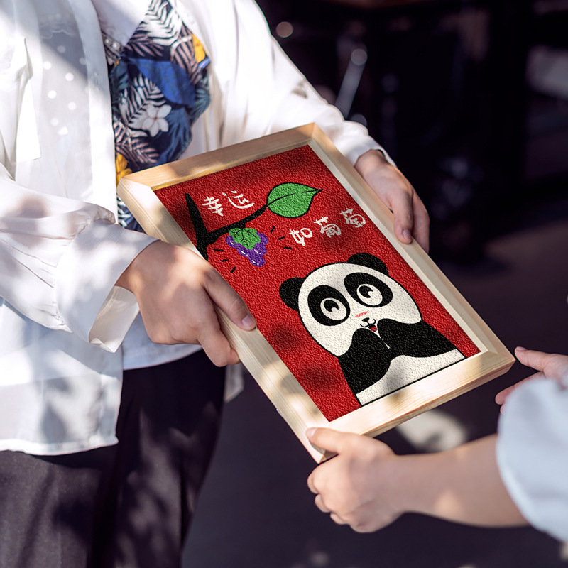 国宝熊猫纸浆画现货批发儿童手工diy数字装饰画