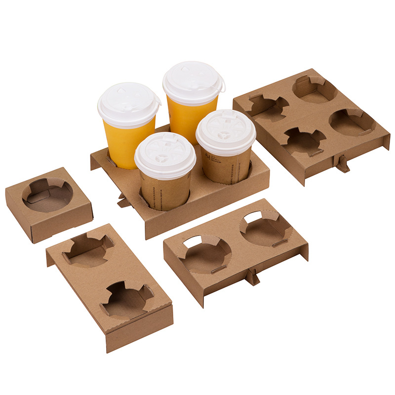 加厚性外卖牛皮瓦楞纸杯托奶茶底座咖啡饮料包装单双四杯托大量