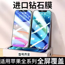 适用苹果15钢化膜防窥13pro带防尘网电镀iPhone14全包max手机膜15