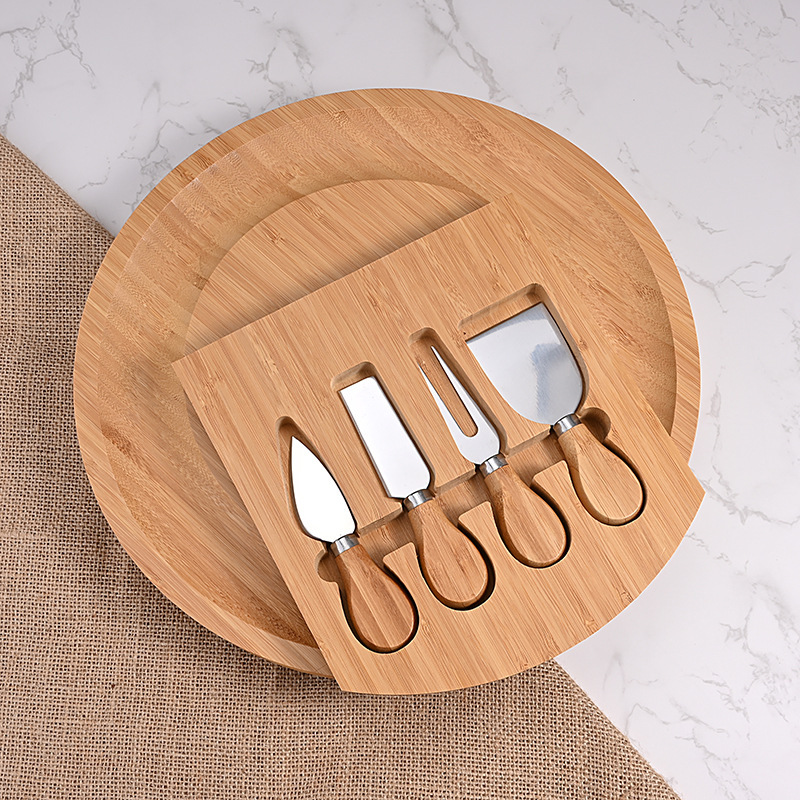 Bamboo Cheese Chopping Board Set with Knife Drawer Cheese Board Cheese Board Chopping Board round Cheese Board