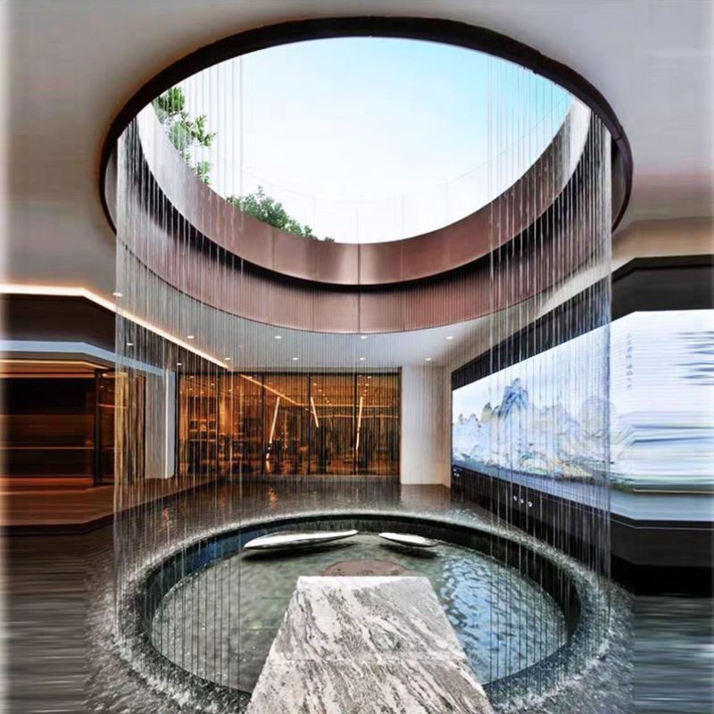 拉线水幕帘水循环景区隔断帘墙景观水晶导流高空水景水流瀑布酒店