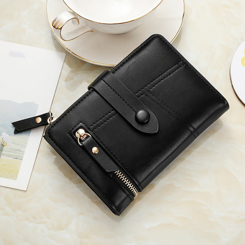 Women's PU Leather Short Zipper Coin Purse Three-Fold Wallet in Stock Wholesale