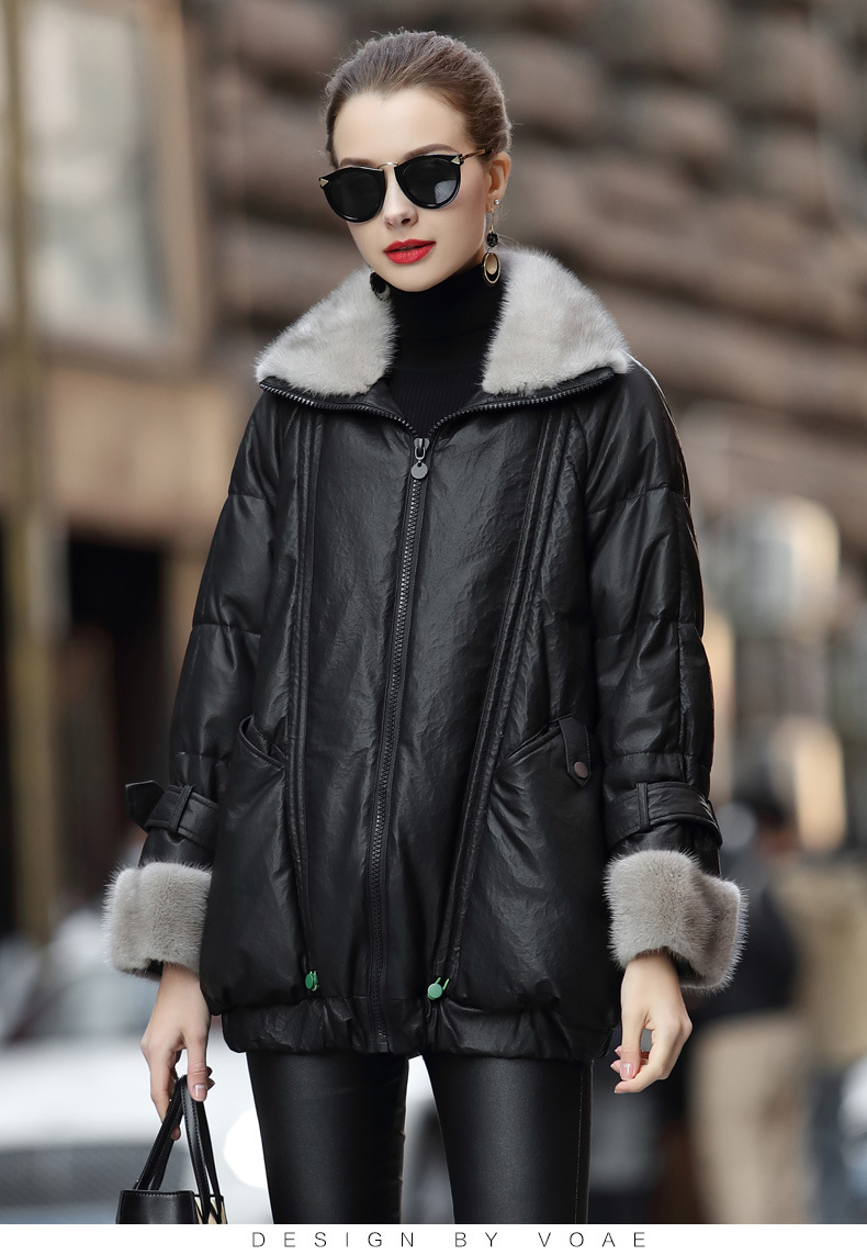 真皮羽绒服女中长款2021年新款韩版水貂领海宁绵羊皮皮衣修身外套