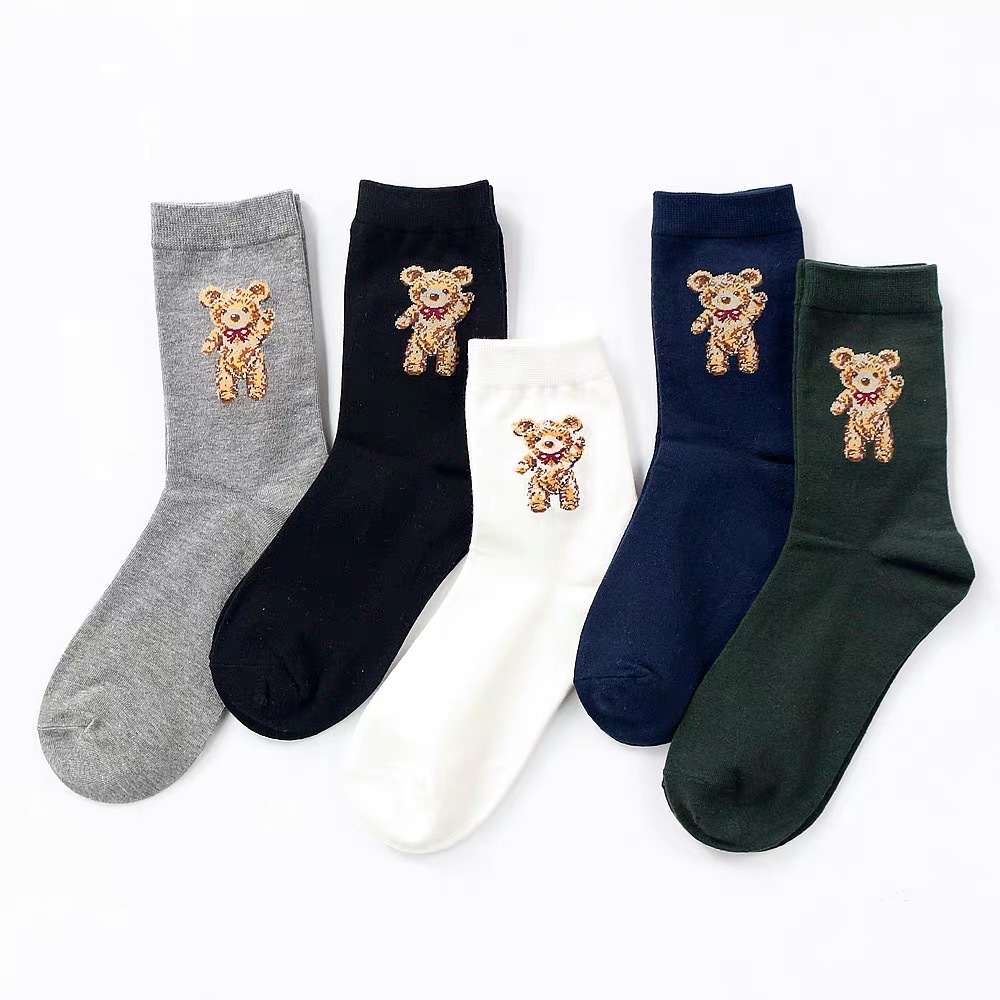 卡通小熊中筒袜子可爱学院风长袜子棉韩国ulzzang甜美女袜