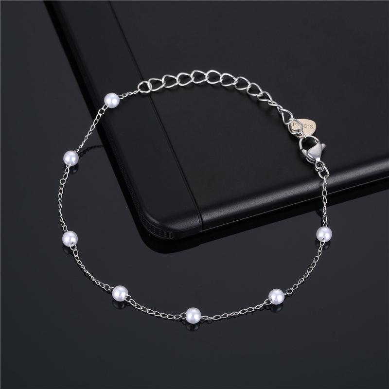 Europe and America Cross Border New Accessories Pearl Rhinestone Bracelet Seven-Color Drop Oil Bracelet Bohemian Stainless Steel Bracelet