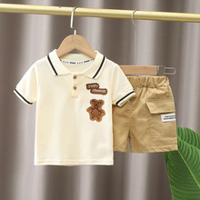 夏天短袖两件套男宝宝儿童套装潮小童新款男童夏装夏季条纹polo衫