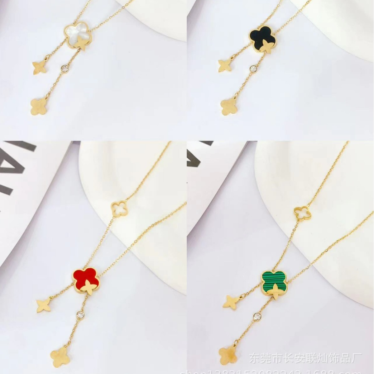 Korean Style Simple Clover Tassel Titanium Steel Necklace New Accessories Elegant Thick 18K Gold Plating Clover Pendant Lock