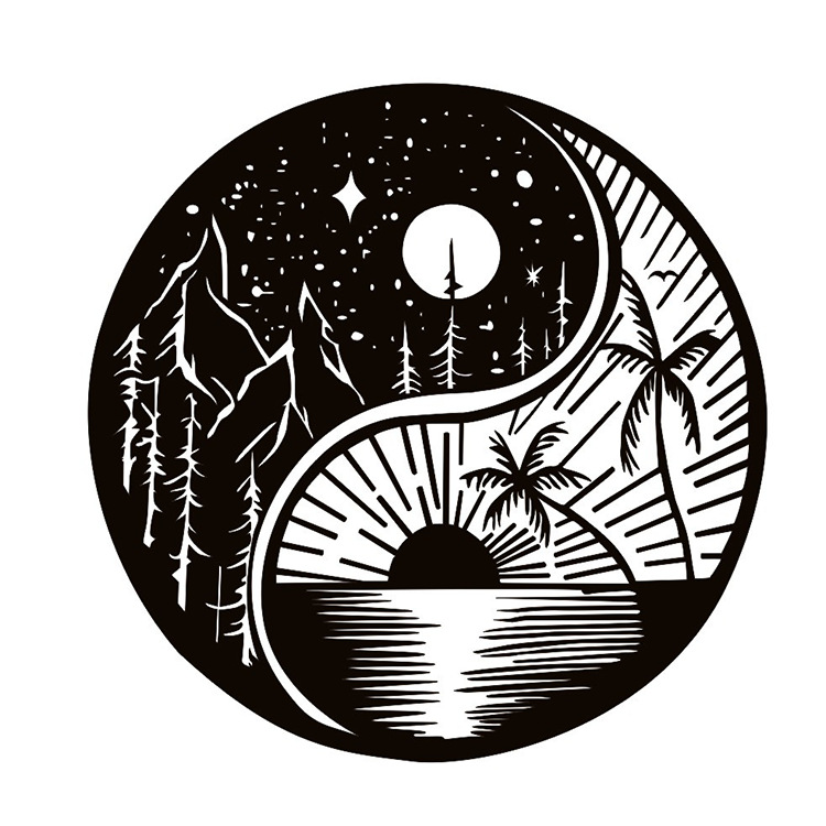 金属墙艺术太极图日月墙饰海景星空装饰铁艺阴阳鱼墙饰壁挂墙挂