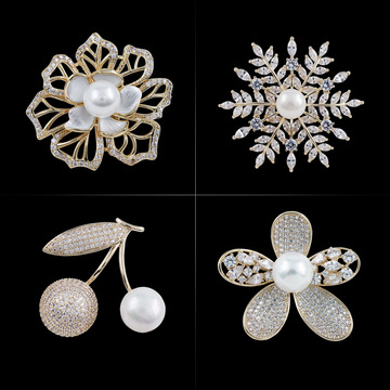 气质珍珠山茶花胸针女高级感镶锆石防走光胸花别针小众高端配饰品