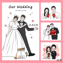婚礼人形立牌卡通Q版手绘头像漫画人物结婚纱照设计 优洋创想