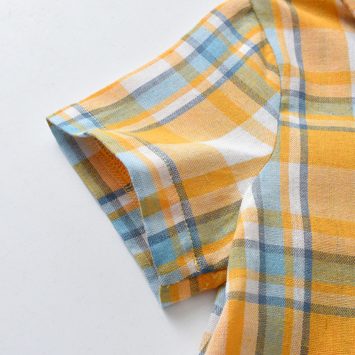 男童黄白格子短袖衬衫领结背带黄色短裤中小大儿童绅士礼服四件套