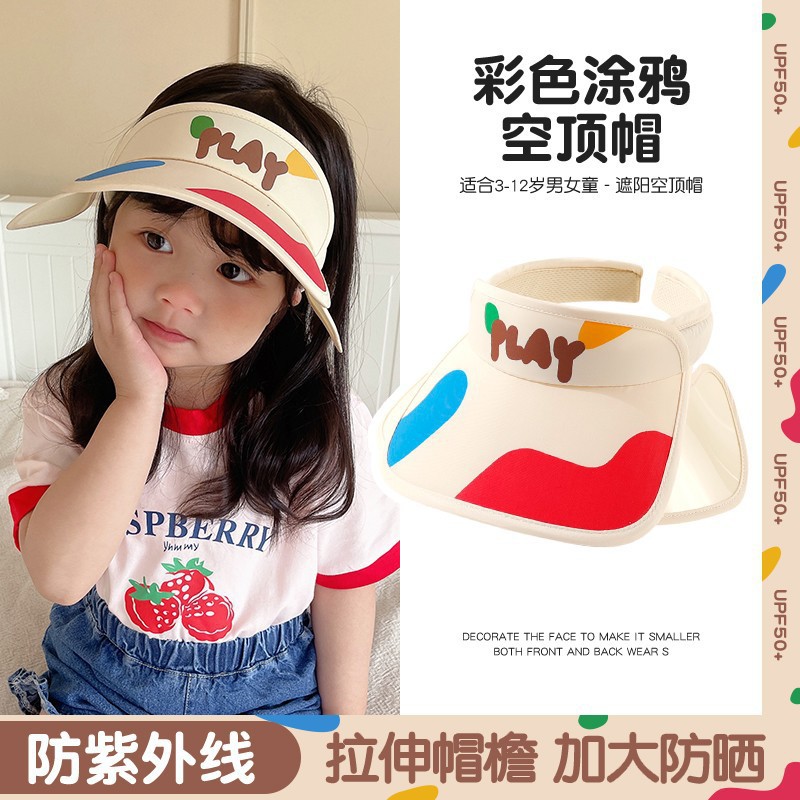 Korean Trending Graffiti English Topless Hat Children Hat 24 Spring and Summer Korean Style Baby Baby Leisure Sun Protection Sun Hat