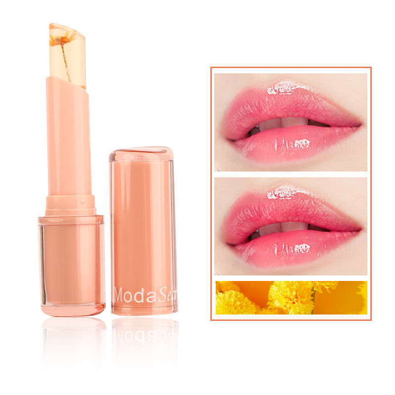 Cross-Border Hot Jelly Dried Flower Color-Changing Lipstick Transparent Flowers Temperature Change Lipstick Nonstick Cup Lipstick Wholesale