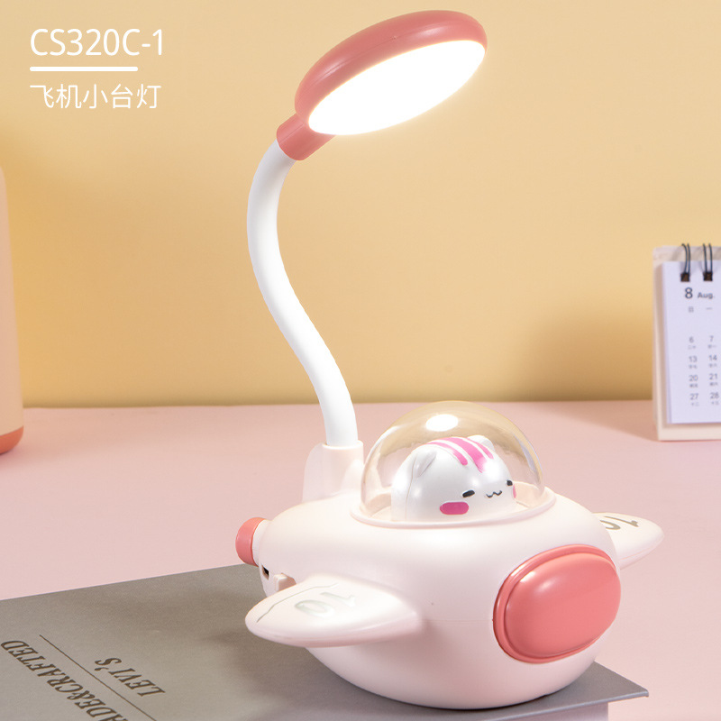 Desk Lamp Students Can Use Dormitory Desk Eye-Protection Lamp Homework Desk Lamp Study Light Cute Aircraft Bedside Lamp Charging