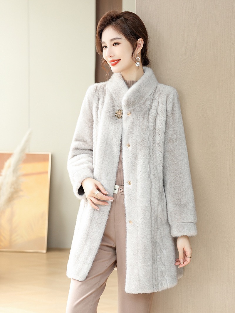 冬季妈妈装麻花纹水貂绒皮草中长款大衣毛呢外套洋气中老年人衣服