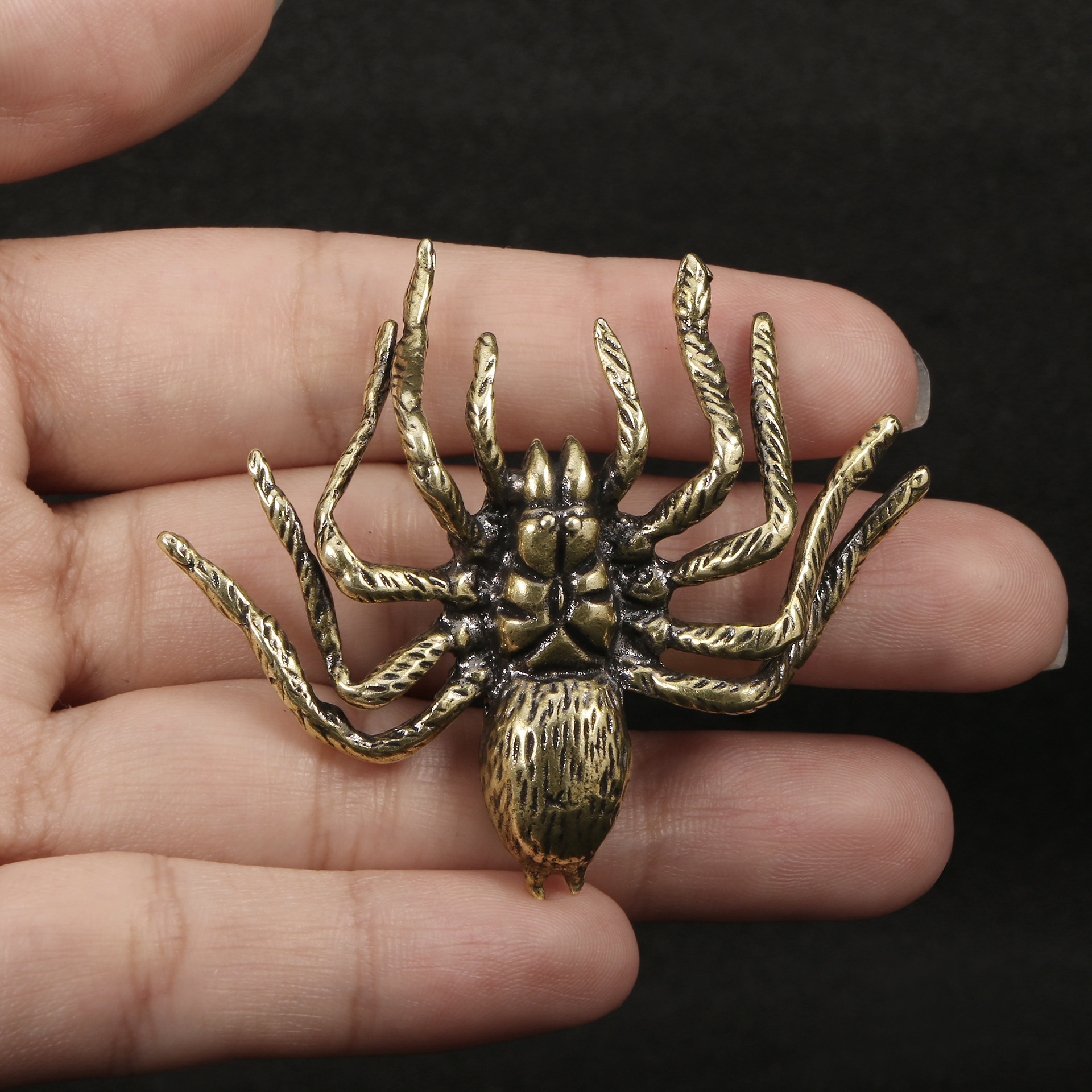 做旧实心铜大蜘蛛黄铜摆件茶宠办公桌摆件铜工艺品摆地摊直播货源