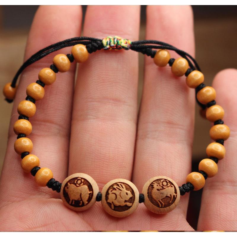 桃木十二生肖手链三合六合木局水三会猪兔羊虎马狗蛇鸡牛猴鼠龙