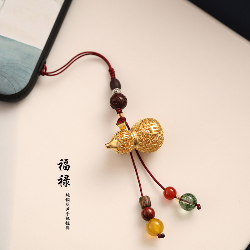 纯铜葫芦手机挂件吊坠个性女款可爱小挂件转运珠平安古风福字挂饰
