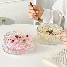 高颜值玻璃玫瑰甜品碗碟套装银耳羹燕窝碗带勺糖水酸奶燕麦碗