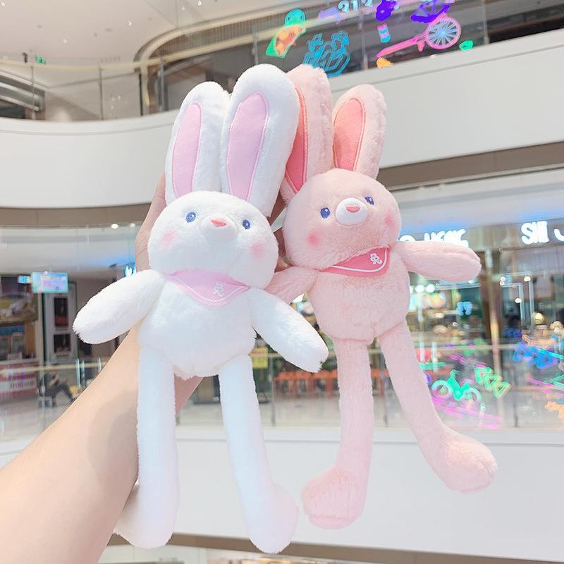 Pull Rabbit Wholesale Doll Hanging Ornament Keychain Cartoon Key Button Stretch Pendant Doll Schoolbag Key Ring Doll