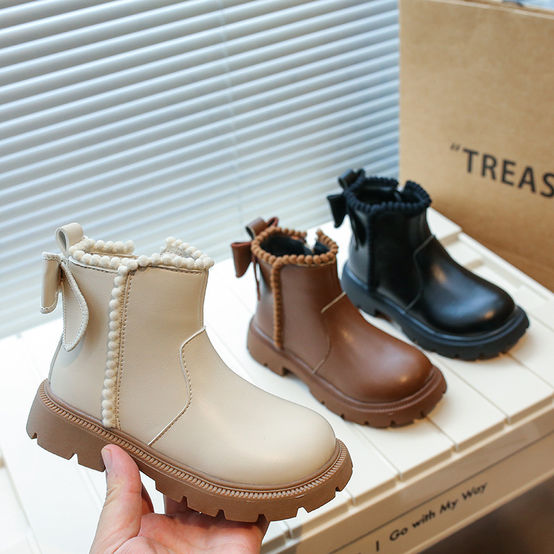儿童马丁靴秋季款流苏小球球加绒短靴女童靴子儿童靴子女童马丁靴