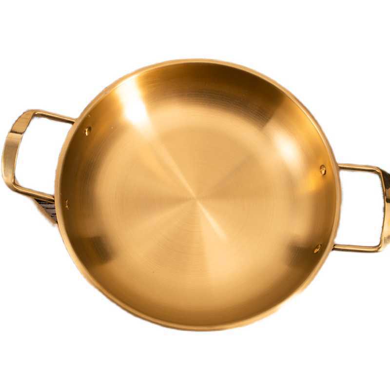 不锈钢海鲜锅金色拉面锅小龙虾干锅盆小火锅平底泡面锅部队煮面锅