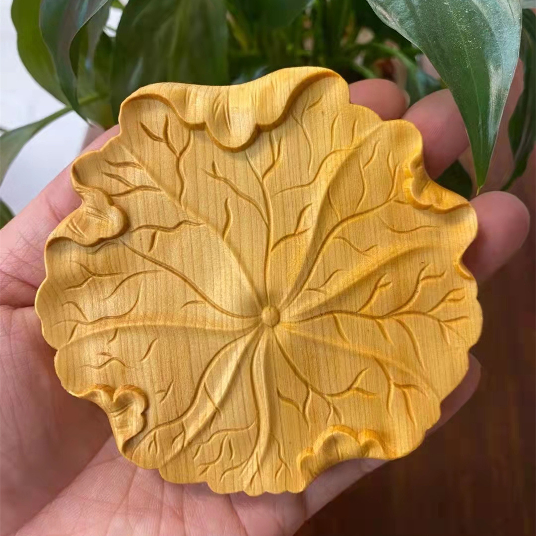 崖柏木实木雕刻摆件工艺品荷叶茶杯垫日用品茶具厂家批发一件代发